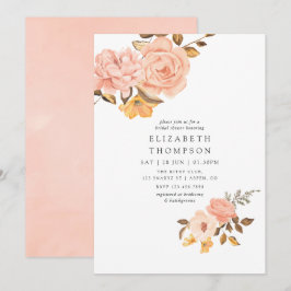 Blozende Roze en Gouden Bruiloftsfeest met Bloemen Kaart