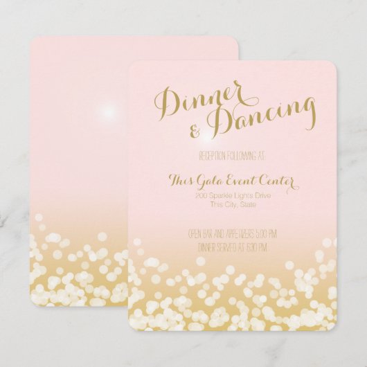 Blozende Roze en Gouden Glitter Bruiloftsreceptie Kaart (Voorkant / Achterkant)