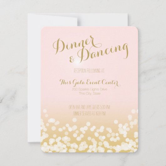 Blozende Roze en Gouden Glitter Bruiloftsreceptie Kaart (Voorkant)