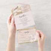 Blozende Roze en Gouden Pampasgras Bruiloft All In One Uitnodiging (Afscheurbaar)