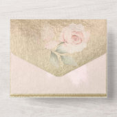 Blozende Roze en Gouden Pampasgras Bruiloft All In One Uitnodiging (Achterkant)