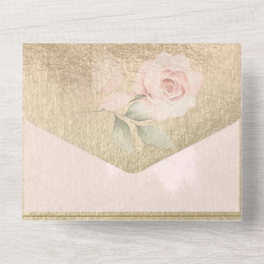 Blozende Roze en Gouden Pampasgras Bruiloft All In One Uitnodiging (Achterkant)