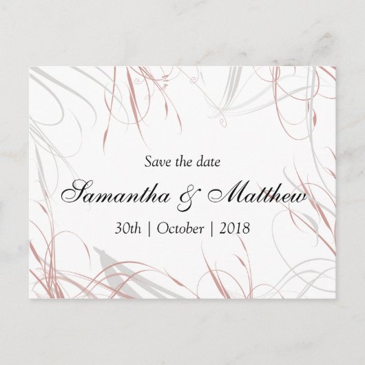 Blozende roze en grijze versieringen Bewaar de dat Aankondigingskaart (Voorkant)