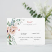 Blozende Roze en Ivoor Papavers, Eucalyptus, Groen RSVP Kaartje (Staand voorkant)