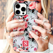 Blozende roze en koraalrode monogram bloemstuk Case-Mate iPhone case