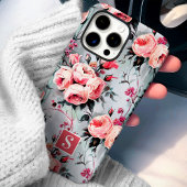 Blozende roze en koraalrode monogram bloemstuk Case-Mate iPhone case