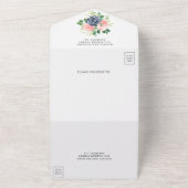 Blozende Roze en Marineblauwe Bloemenboeket Bruilo All In One Uitnodiging (Buitenkant)