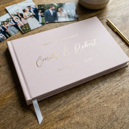 Blozende Roze en Roze Goud Foto Bruiloft Gastenboek