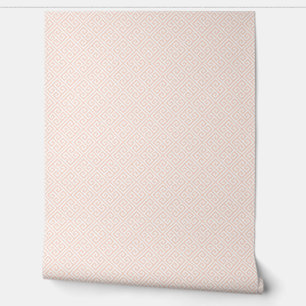 Blozende roze en witte Griekse sleutelpatroon Behang