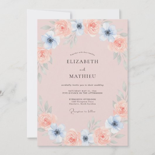 Blozende Roze Ethische Botanische Bruiloft Kaart (Voorkant)