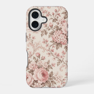 Blozende Roze Franse Toile Romantische Bloemenboek iPhone 16 Hoesje