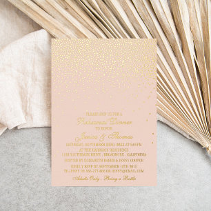 Blozende Roze & Glamour Goud Confetti Trouwrepetit Folie Uitnodiging
