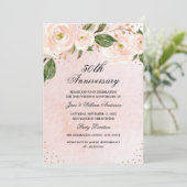 Blozende Roze Gouden Bloemete Jubileum Kaart (Staand voorkant)