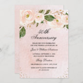 Blozende Roze Gouden Bloemete Jubileum Kaart (Voorkant / Achterkant)