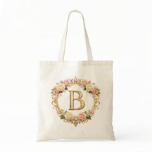 Blozende Roze Gouden Bloemige Monogram Letter B Tr