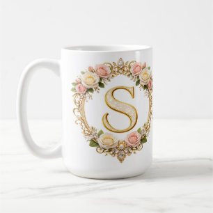 Blozende Roze Gouden Bloemige Monogram Letter S Tr Koffiemok