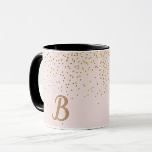 Blozende Roze & Gouden Confetti Moderne Glam Stijl Mok (Voorkant links)