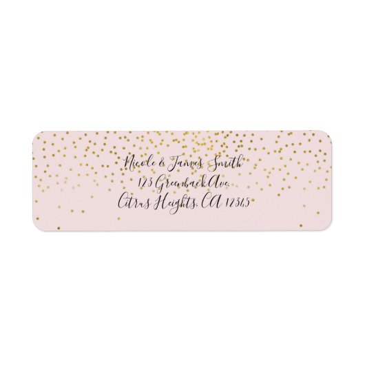 Blozende Roze & Gouden Confetti Moderne Verlovings Etiket (Voorkant)