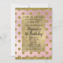 Blozende Roze & Gouden Glitter Stippen 1e Verjaard Kaart