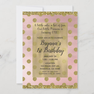 Blozende Roze & Gouden Glitter Stippen 1e Verjaard Kaart