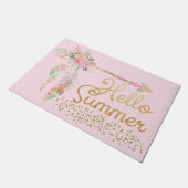 Blozende Roze Gouden Glitters Boho Veer Hallo Zome Deurmat (Schuin)