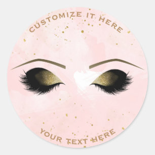 Blozende Roze Gouden Make-up Wimpers Schoonheid Fe Ronde Sticker