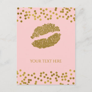 Blozende Roze & Gouden Nep Folie Confetti Stippen Briefkaart