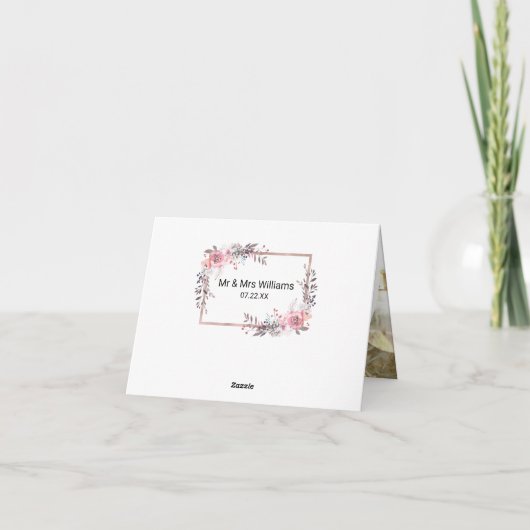 Blozende & Roze Gouden Omlijst Bloemachtig Trouw D Bedankkaart (Achterkant)