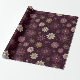 Blozende Roze Gouden Poinsettia Winter Bloemen Cadeaupapier