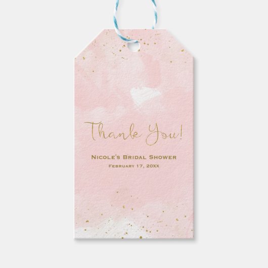 Blozende Roze & Gouden Spat Moderne Bruidsdouche Cadeaulabel (Voorkant)