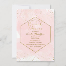 Blozende Roze & Gouden Spatten Moderne Bruidsdouch Kaart