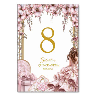 Blozende Roze Gouden Tiara Bloemige Quinceañera Kaart