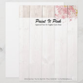 Blozende Roze & Gouden Verfspatten op Rustieke Hou Persoonlijk Briefhoofd (Voorkant / Achterkant)