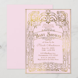 Blozende Roze & Gouden Vintage Victoriaanse Babysh Kaart