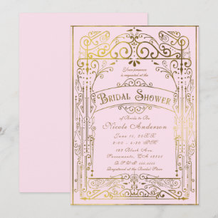 Blozende Roze & Gouden Vintage Victoriaanse Bruids Kaart