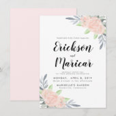 Blozende Roze & Grijs Bloemmotief | Trouw Uitnodig Aankondiging (Voorkant / Achterkant)
