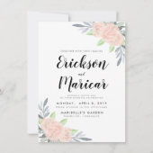 Blozende Roze & Grijs Bloemmotief | Trouw Uitnodig Aankondiging (Voorkant)