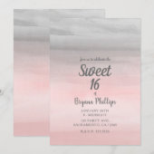 Blozende Roze & Grijs Moderne Waterverf Sweet 16 Kaart (Voorkant / Achterkant)