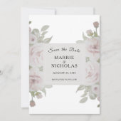 Blozende Roze Grijze Roos Bloemige Waterverf Groen Save The Date (Voorkant)