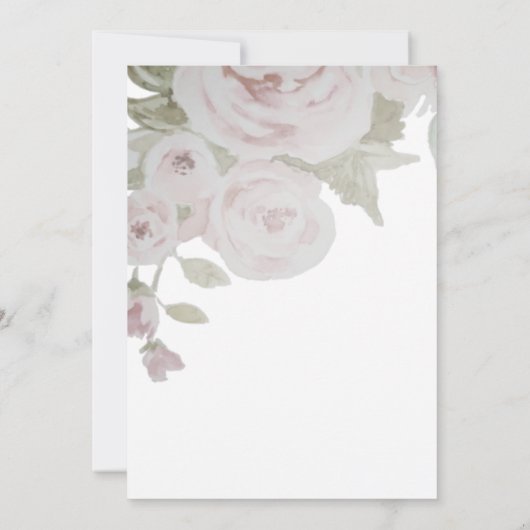 Blozende Roze Grijze Roos Bloemige Waterverf Groen Save The Date (Achterkant)