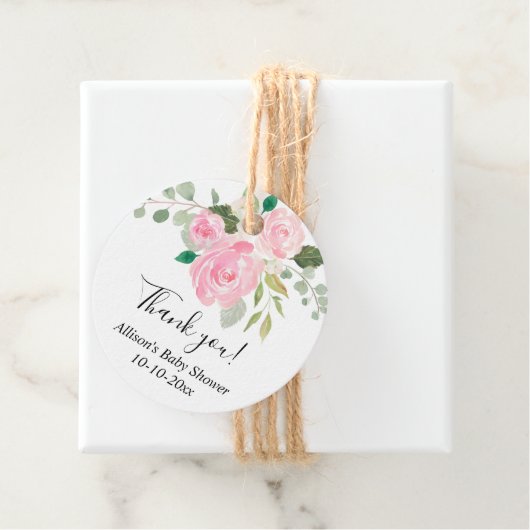 Blozende roze groen zomer lente bloem bedankjes labels (In situ)