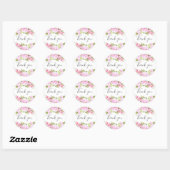 Blozende Roze Groene Bloemige Dank Je Ronde Sticker (Vel)