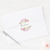 Blozende Roze Groene Bloemige Dank Je Ronde Sticker (Envelop)