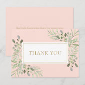 Blozende Roze Groene Eerste Communie Bedankkaart (Voorkant / Achterkant)