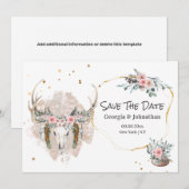 Blozende roze groene herten gewei roos boho chic save the date (Voorkant / Achterkant)