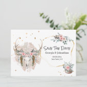 Blozende roze groene herten geweien roos boho chic save the date (Staand voorkant)