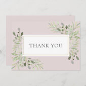 Blozende Roze Groene Waterverf Bladeren Bedankkaart (Voorkant / Achterkant)