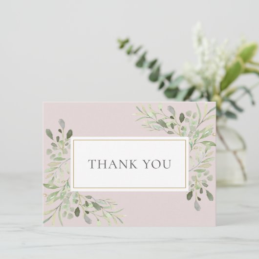 Blozende Roze Groene Waterverf Bladeren Bedankkaart (Staand voorkant)