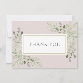 Blozende Roze Groene Waterverf Bladeren Bedankkaart