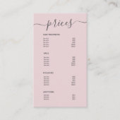 Blozende Roze Haarstylist Prijslijst Service Menu Visitekaartje (Voorkant)
